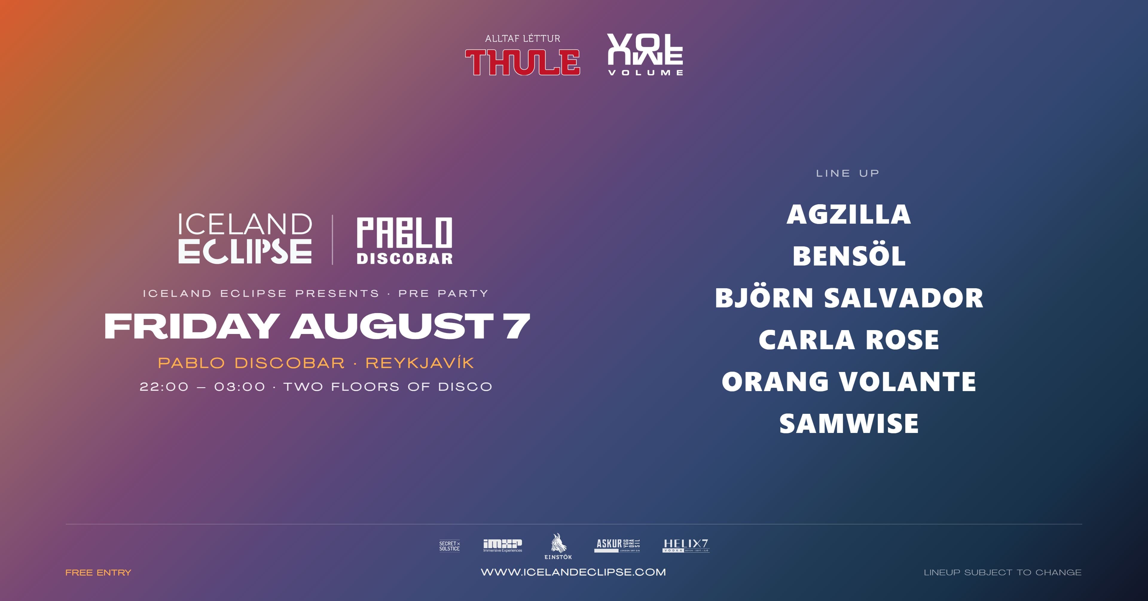 Iceland Eclipse Pre Party — Friday August 7 at Pablo Discobar